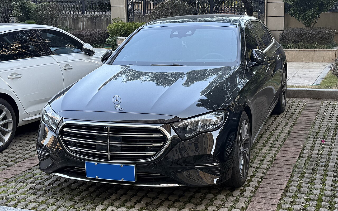 Mercedes-Benz E-Class V214 long-wheelbase saloon photographed in China; illustrative generation reference
